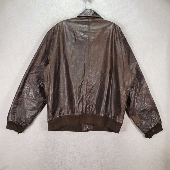 Vintage Context Brown Leather Collared Distressed Aviator Moto Jacket Coat - Picture 13 of 16